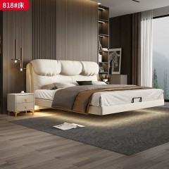 ●千匠一品 意式风格 精选优质纳帕真皮+钢木结合排骨架+高密度高回弹海绵填充 时尚大气床818-L