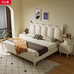 ●千匠一品 美式风格 头层牛皮软靠+高回弹海绵+全松木静音床板 时尚经典床331-J