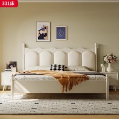 ●千匠一品 美式风格 头层牛皮软靠+高回弹海绵+全松木静音床板 时尚经典床331-J
