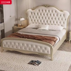●千匠一品 美式风格 进口优质纳帕真皮+高密度海绵填充+欧洲进口榉木框架+优质杉木床板 时尚经典床2222-J