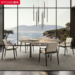 ●千匠一品 意式风格 进口布艺  真皮软包+北美进口黑橡 时尚优雅餐椅MTT22401-L
