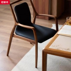 ●千匠一品 中式风格 FAS黑胡桃木+超纤皮  棉麻  蛇麻布  真皮+E0级实木多层板 螳螂椅-L