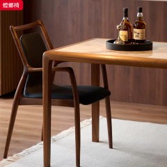 ●千匠一品 中式风格 FAS黑胡桃木+超纤皮  棉麻  蛇麻布  真皮+E0级实木多层板 螳螂椅-L
