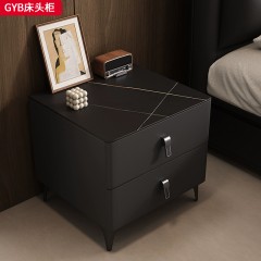 ●千匠一品 意式风格 岩板+松木抽屉+中间板柜筒+碳素钢脚+仿皮 时尚优雅床头柜-GYB-L