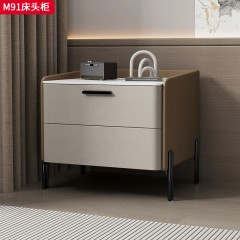 ●千匠一品 现代风格 碳素钢柜脚+猫抓皮+岩板+实木+静音导轨 时尚简约床头柜M91-L