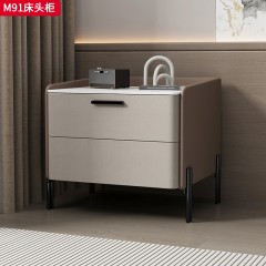 ●千匠一品 现代风格 碳素钢柜脚+猫抓皮+岩板+实木+静音导轨 时尚简约床头柜M91-L