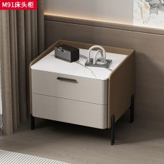 ●千匠一品 现代风格 碳素钢柜脚+猫抓皮+岩板+实木+静音导轨 时尚简约床头柜M91-L