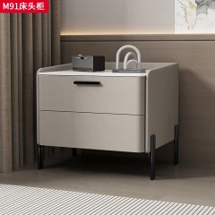 ●千匠一品 现代风格 碳素钢柜脚+猫抓皮+岩板+实木+静音导轨 时尚简约床头柜M91-L