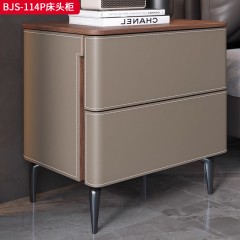 ●【精品】千匠一品 意式风格 马鞍皮+碳素钢柜脚+环保实木多层板 时尚优雅床头柜SJ-D903-L