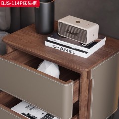 ●【精品】千匠一品 意式风格 马鞍皮+碳素钢柜脚+环保实木多层板 时尚优雅床头柜SJ-D903-L