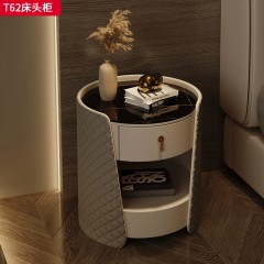●【精品】千匠一品 意式轻奢风格 实木多层板+超纤皮+岩板+金属拉手 时尚优雅床头柜T62-L