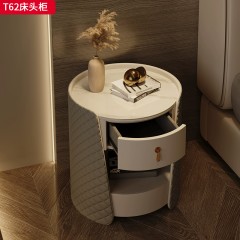 ●【精品】千匠一品 意式轻奢风格 实木多层板+超纤皮+岩板+金属拉手 时尚优雅床头柜T62-L