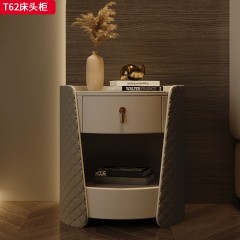 ●【精品】千匠一品 意式轻奢风格 实木多层板+超纤皮+岩板+金属拉手 时尚优雅床头柜T62-L