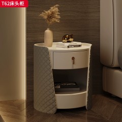 ●【精品】千匠一品 意式轻奢风格 实木多层板+超纤皮+岩板+金属拉手 时尚优雅床头柜T62-L
