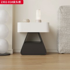 ●【精品】千匠一品 意式轻奢风格 实木多层板曲木工艺+哑光烤漆工艺+松木抽屉 极简主义床头柜2302-01-J