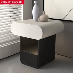 ●【精品】千匠一品 意式轻奢风格 实木多层板曲木工艺+哑光烤漆工艺+松木抽屉 极简主义床头柜2302-01-J