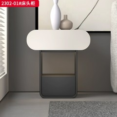 ●【精品】千匠一品 意式轻奢风格 实木多层板曲木工艺+哑光烤漆工艺+松木抽屉 极简主义床头柜2302-01-J