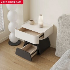 ●【精品】千匠一品 意式轻奢风格 实木多层板曲木工艺+哑光烤漆工艺+松木抽屉 极简主义床头柜2302-01-J
