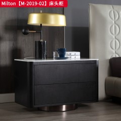 ●【精品】千匠一品 意式轻奢风格 苍山大理石+实木多层板框架+橡木饰面+电镀不锈钢 极简主义床头柜Milton【M-2019-02】-J