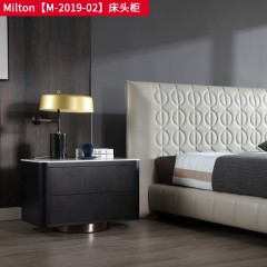 ●【精品】千匠一品 意式轻奢风格 苍山大理石+实木多层板框架+橡木饰面+电镀不锈钢 极简主义床头柜Milton【M-2019-02】-J