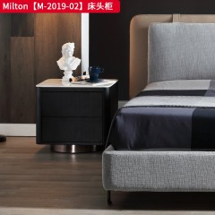 ●【精品】千匠一品 意式轻奢风格 苍山大理石+实木多层板框架+橡木饰面+电镀不锈钢 极简主义床头柜Milton【M-2019-02】-J