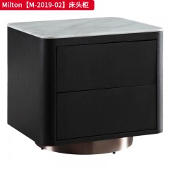 ●【精品】千匠一品 意式轻奢风格 苍山大理石+实木多层板框架+橡木饰面+电镀不锈钢 极简主义床头柜Milton【M-2019-02】-J