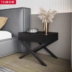 ●【精品】意式轻奢风格 水曲贴皮+实木抽屉+实木脚 极简主义床头柜T33-J