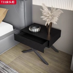 ●【精品】意式轻奢风格 水曲贴皮+实木抽屉+实木脚 极简主义床头柜T33-J