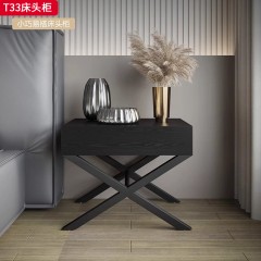 ●【精品】意式轻奢风格 水曲贴皮+实木抽屉+实木脚 极简主义床头柜T33-J