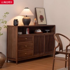 ●千匠一品 新中式风格 主材黑胡桃木+实木多层板 时尚大气山海边柜B-L