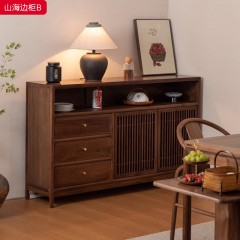●千匠一品 新中式风格 主材黑胡桃木+实木多层板 时尚大气山海边柜B-L