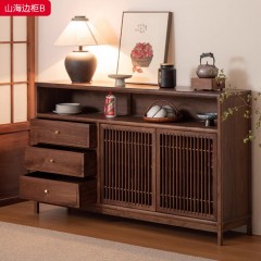 ●千匠一品 新中式风格 主材黑胡桃木+实木多层板 时尚大气山海边柜B-L