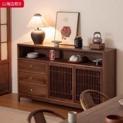 ●千匠一品 新中式风格 主材黑胡桃木+实木多层板 时尚大气山海边柜B-L