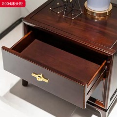 ●千匠一品 中式风格 乌金木+五金拉手+环保油漆+镍铜合金铜饰 时尚优雅床头柜G004-J