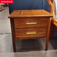 ●千匠一品 中式风格 乌金木框架+实木多层板+环保水性漆+铜色五金 时尚优雅床头柜W888-J