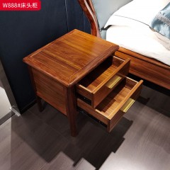 ●千匠一品 中式风格 乌金木框架+实木多层板+环保水性漆+铜色五金 时尚优雅床头柜W888-J