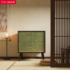 ●千匠一品 中式风格 新西兰松木  金丝胡桃木  北美白蜡木+环保水性漆+E0级别实木多层板 时尚优雅床头柜CTG-1-J