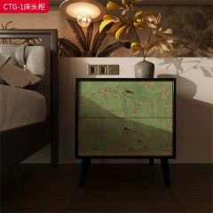 ●千匠一品 中式风格 新西兰松木  金丝胡桃木  北美白蜡木+环保水性漆+E0级别实木多层板 时尚优雅床头柜CTG-1-J