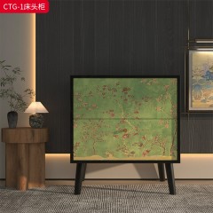 ●千匠一品 中式风格 新西兰松木  金丝胡桃木  北美白蜡木+环保水性漆+E0级别实木多层板 时尚优雅床头柜CTG-1-J