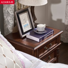 ●千匠一品 美式风格 桃花芯木实木框架+五金拉手 时尚古典床头柜A23-J