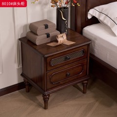 ●千匠一品 美式风格 主材桃花芯木框架+辅材进口橡胶木+环保油漆+半卯榫结构+五金件 时尚古典床头柜8010-J