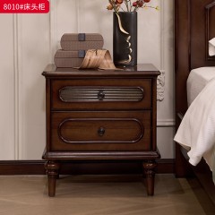 ●千匠一品 美式风格 主材桃花芯木框架+辅材进口橡胶木+环保油漆+半卯榫结构+五金件 时尚古典床头柜8010-J