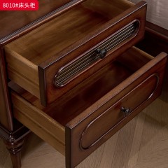 ●千匠一品 美式风格 主材桃花芯木框架+辅材进口橡胶木+环保油漆+半卯榫结构+五金件 时尚古典床头柜8010-J