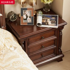●千匠一品 美式风格 金丝柚木+锌铜金拉手+全实木抽屉+环保水性漆 时尚古典床头柜802-J