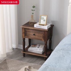 ●千匠一品 美式风格 实木框架+实木抽屉+环保水性漆 时尚古典床头柜545832-J