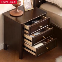 ●千匠一品 美式风格 主材黄杨木+辅材泡桐木、松木+金属导轨 时尚古典床头柜H268A01-J