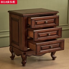 ●千匠一品 欧法式风格 金丝柚木实木框架+锌铜金拉手+全实木抽屉 经典优雅床头柜801-J