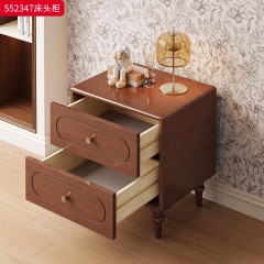 ●千匠一品 美式风格 主材橡胶木+实木导轨+带毛绒抽屉底板+环保水性漆 时尚古典床头柜552347-J