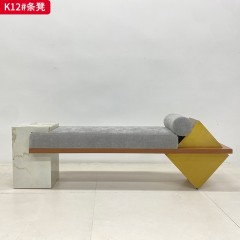 千匠一品 现代风格 岩板+不锈钢底座+实木内框架+高密度高回弹海绵+棉麻面料 时尚大气条凳K12-J