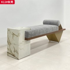 千匠一品 现代风格 岩板+不锈钢底座+实木内框架+高密度高回弹海绵+棉麻面料 时尚大气条凳K12-J